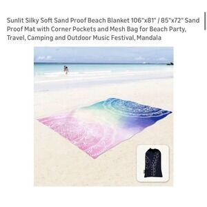 Sunlit Silky Soft Sand Proof Beach Blanket with Corner Pockets & Mesh Bag - New